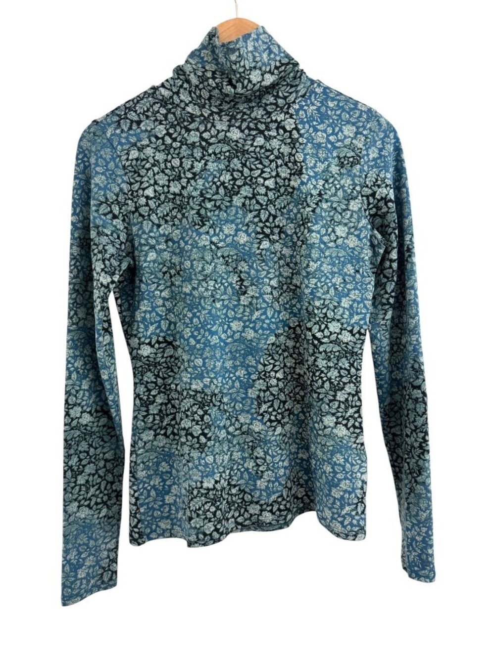 Peruvian Connection Creeping Thyme T-Neck Blue Floral Leaf Turtleneck Size S Top